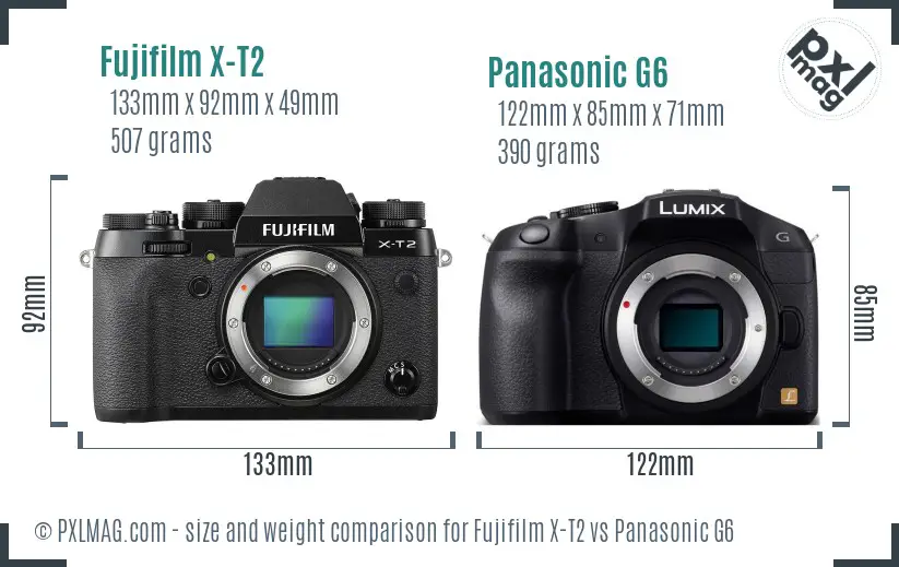 Fujifilm X-T2 vs Panasonic G6 size comparison