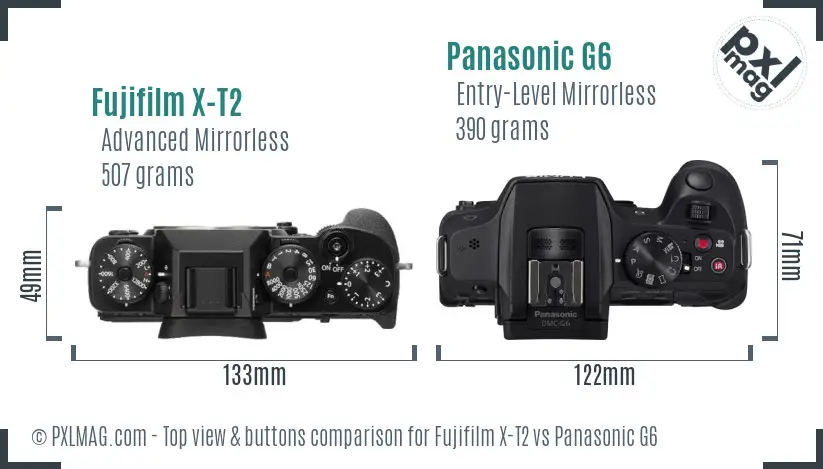 Fujifilm X-T2 vs Panasonic G6 top view buttons comparison