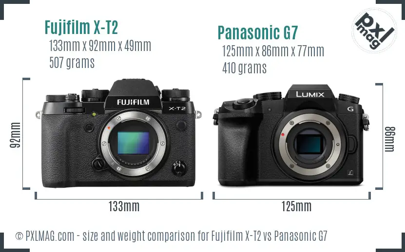 Fujifilm X-T2 vs Panasonic G7 size comparison