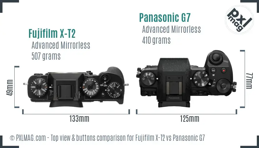 Fujifilm X-T2 vs Panasonic G7 top view buttons comparison
