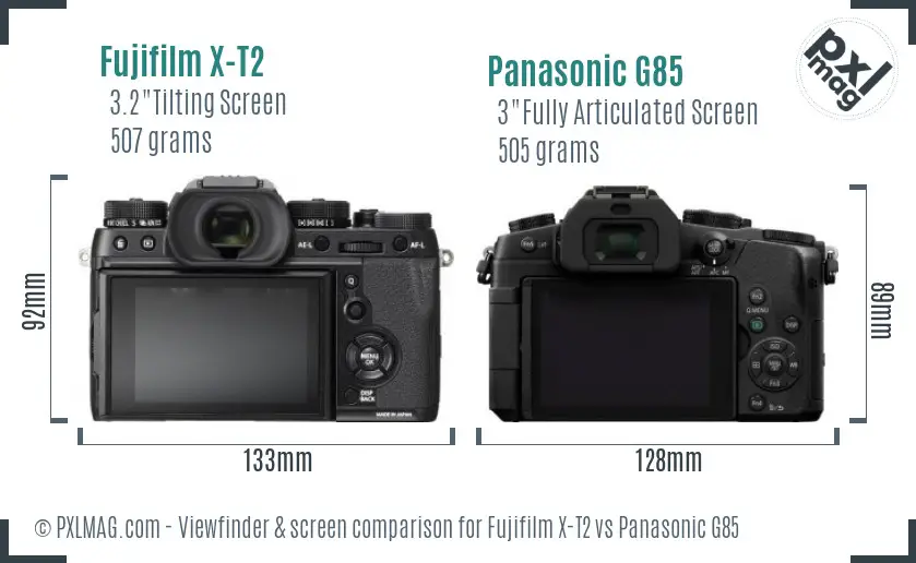 Fujifilm X-T2 vs Panasonic G85 Screen and Viewfinder comparison
