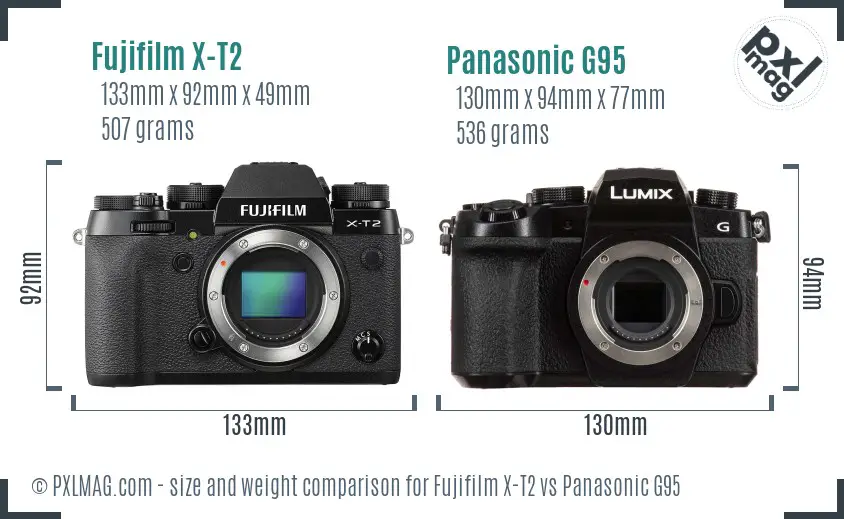 Fujifilm X-T2 vs Panasonic G95 size comparison