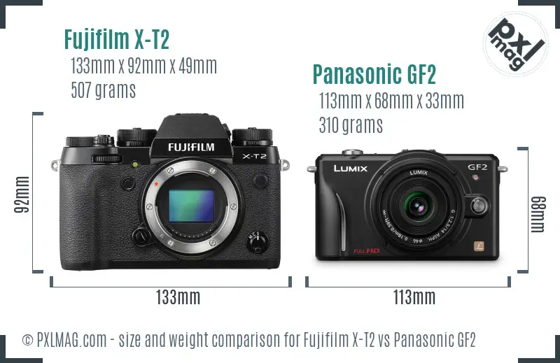 Fujifilm X-T2 vs Panasonic GF2 size comparison Fujifilm X-T2 vs Panasonic GF2 size comparison