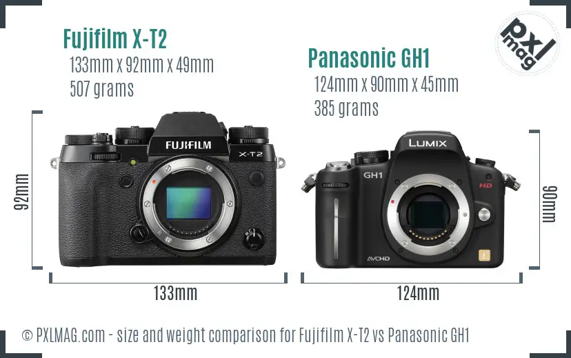 Fujifilm X-T2 vs Panasonic GH1 size comparison