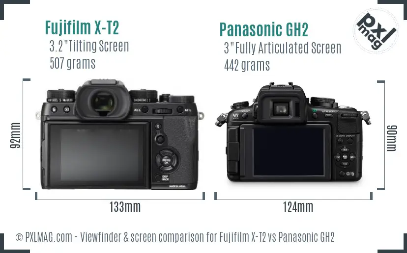 Fujifilm X-T2 vs Panasonic GH2 Screen and Viewfinder comparison