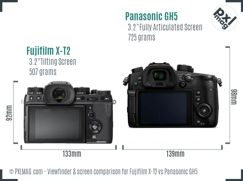 Fujifilm X-T2 vs Panasonic GH5 Screen and Viewfinder comparison