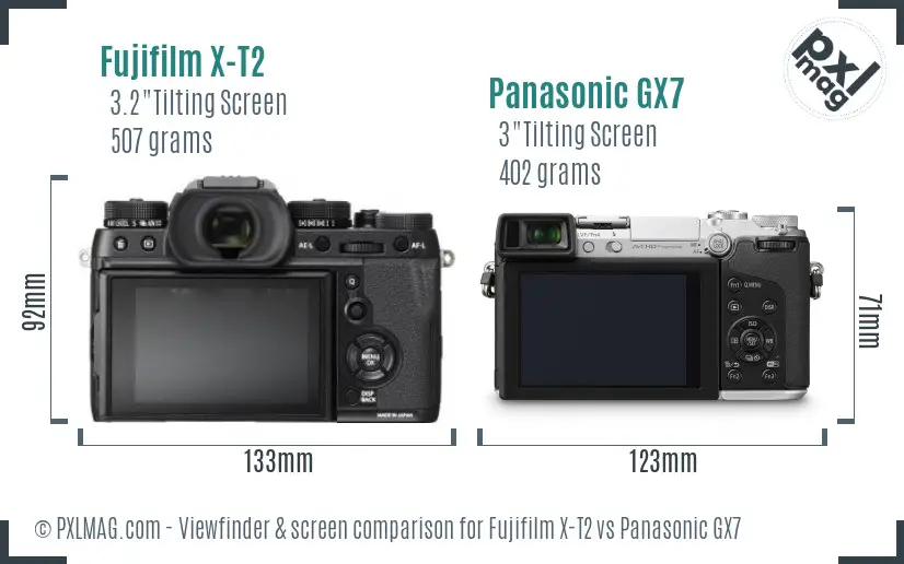 Fujifilm X-T2 vs Panasonic GX7 Screen and Viewfinder comparison