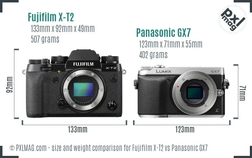 Fujifilm X-T2 vs Panasonic GX7 size comparison