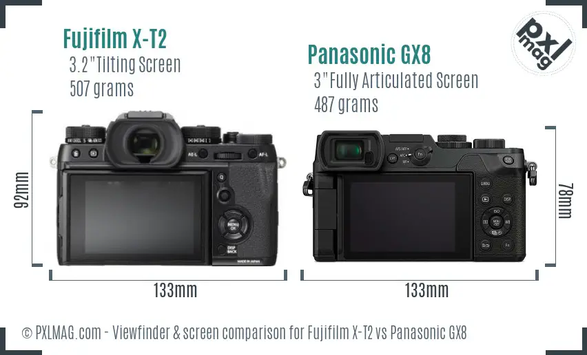 Fujifilm X-T2 vs Panasonic GX8 Screen and Viewfinder comparison