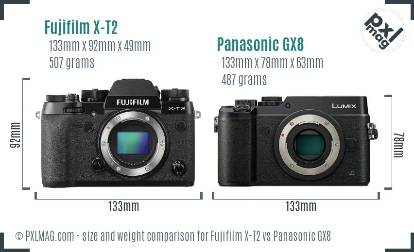 Fujifilm X-T2 vs Panasonic GX8 size comparison