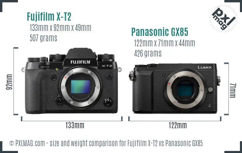 Fujifilm X-T2 vs Panasonic GX85 size comparison