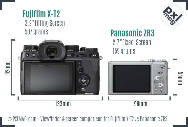 Fujifilm X-T2 vs Panasonic ZR3 Screen and Viewfinder comparison