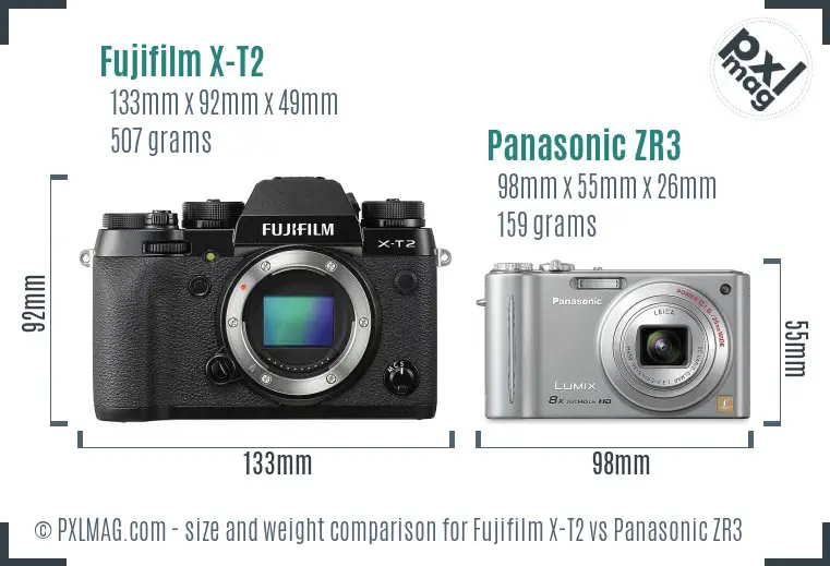 Fujifilm X-T2 vs Panasonic ZR3 size comparison