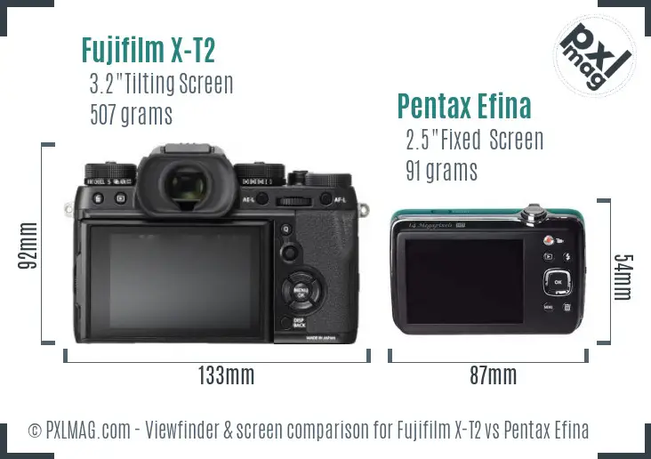 Fujifilm X-T2 vs Pentax Efina Screen and Viewfinder comparison Fujifilm X-T2 vs Pentax Efina Screen and Viewfinder comparison
