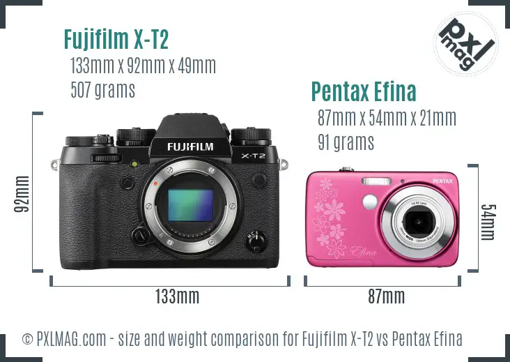 Fujifilm X-T2 vs Pentax Efina size comparison Fujifilm X-T2 vs Pentax Efina size comparison