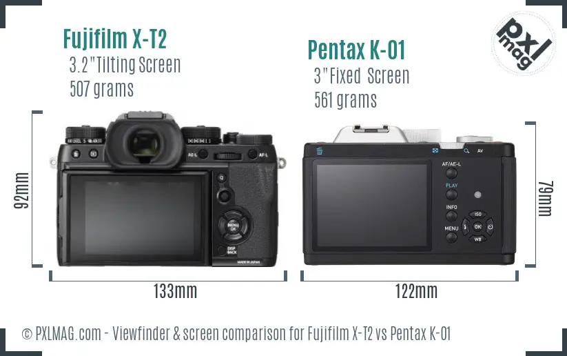 Fujifilm X-T2 vs Pentax K-01 Screen and Viewfinder comparison