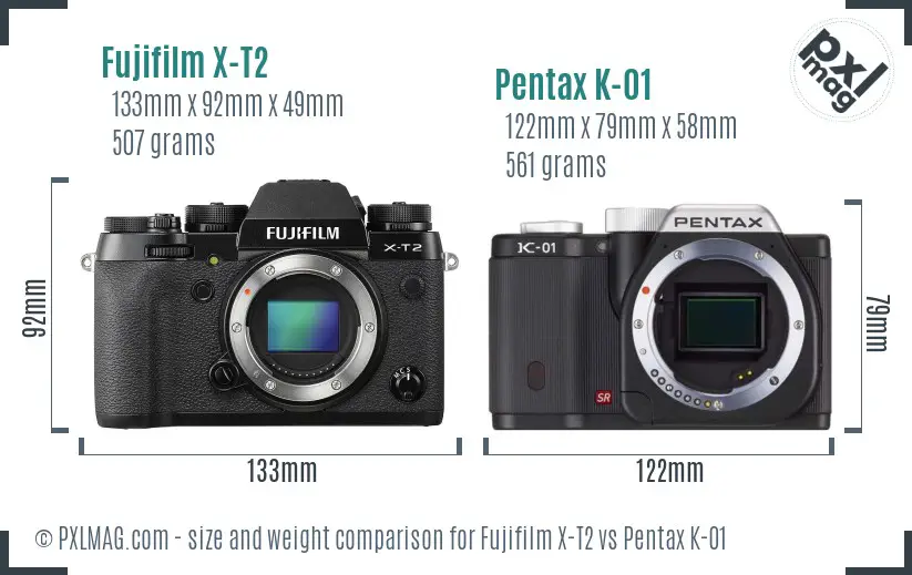 Fujifilm X-T2 vs Pentax K-01 size comparison