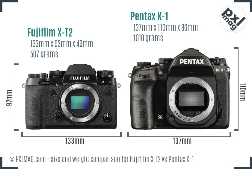 Fujifilm X-T2 vs Pentax K-1 size comparison