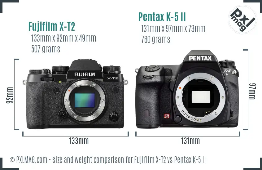 Fujifilm X-T2 vs Pentax K-5 II size comparison