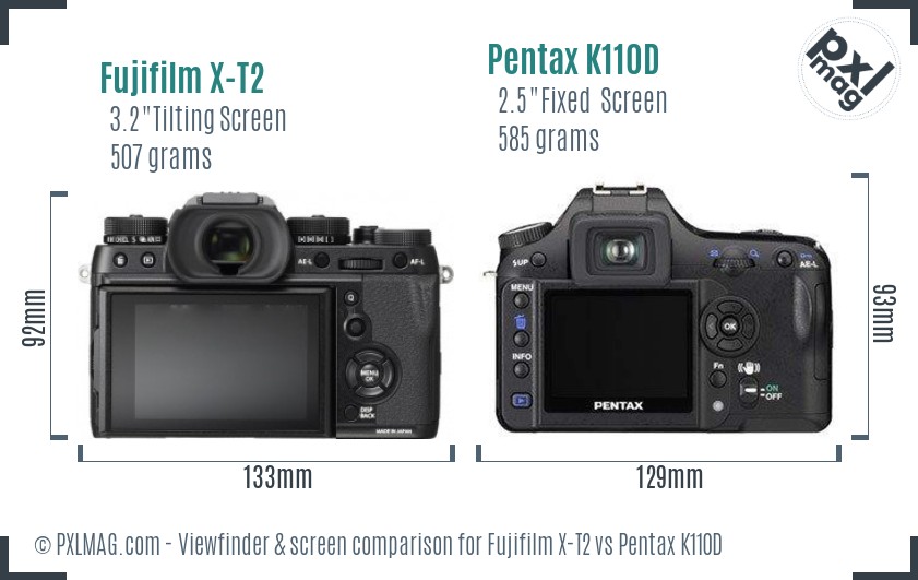 Fujifilm X-T2 vs Pentax K110D Screen and Viewfinder comparison