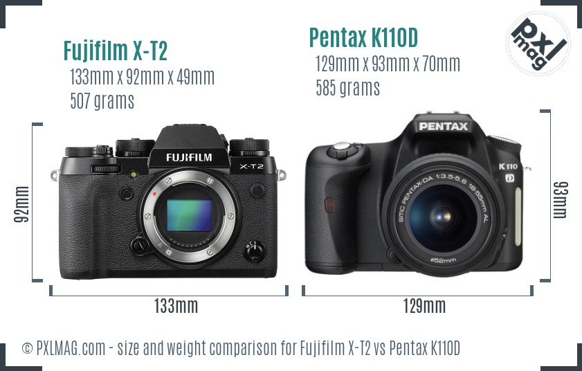Fujifilm X-T2 vs Pentax K110D size comparison