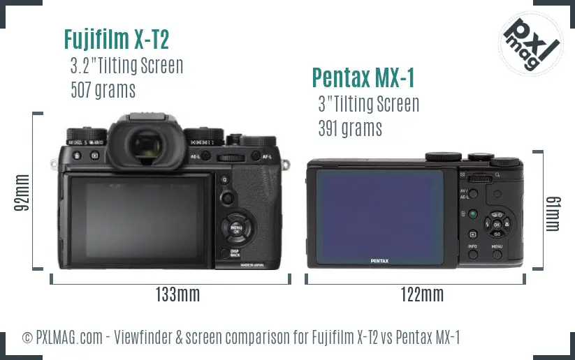 Fujifilm X-T2 vs Pentax MX-1 Screen and Viewfinder comparison Fujifilm X-T2 vs Pentax MX-1 Screen and Viewfinder comparison