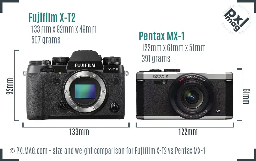 Fujifilm X-T2 vs Pentax MX-1 size comparison Fujifilm X-T2 vs Pentax MX-1 size comparison