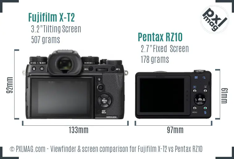 Fujifilm X-T2 vs Pentax RZ10 Screen and Viewfinder comparison