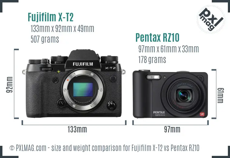 Fujifilm X-T2 vs Pentax RZ10 size comparison