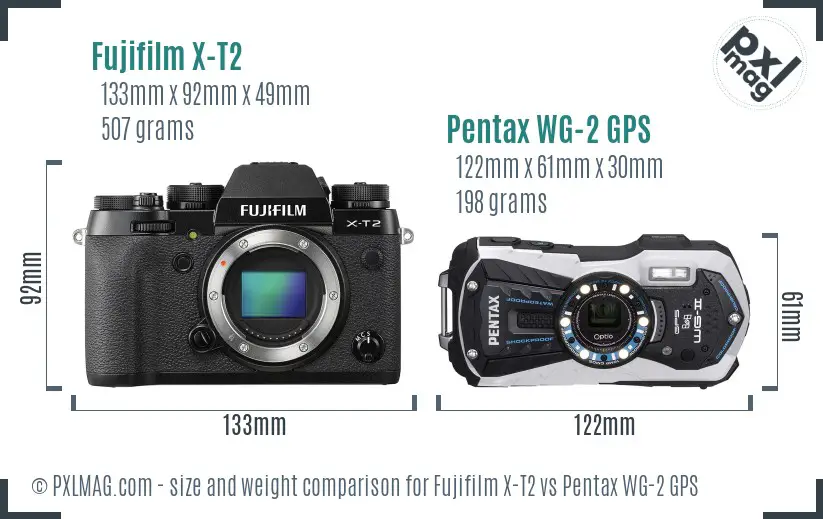 Fujifilm X-T2 vs Pentax WG-2 GPS size comparison