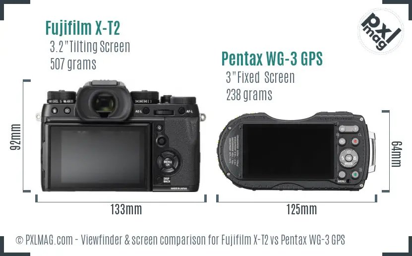 Fujifilm X-T2 vs Pentax WG-3 GPS Screen and Viewfinder comparison Fujifilm X-T2 vs Pentax WG-3 GPS Screen and Viewfinder comparison