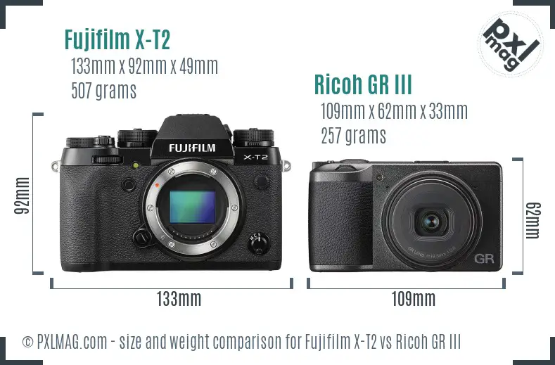 Fujifilm X-T2 vs Ricoh GR III size comparison Fujifilm X-T2 vs Ricoh GR III size comparison