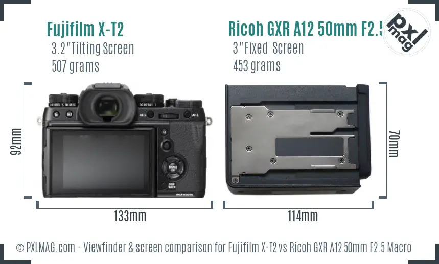 Fujifilm X-T2 vs Ricoh GXR A12 50mm F2.5 Macro Screen and Viewfinder comparison