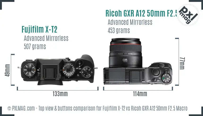 Fujifilm X-T2 vs Ricoh GXR A12 50mm F2.5 Macro top view buttons comparison