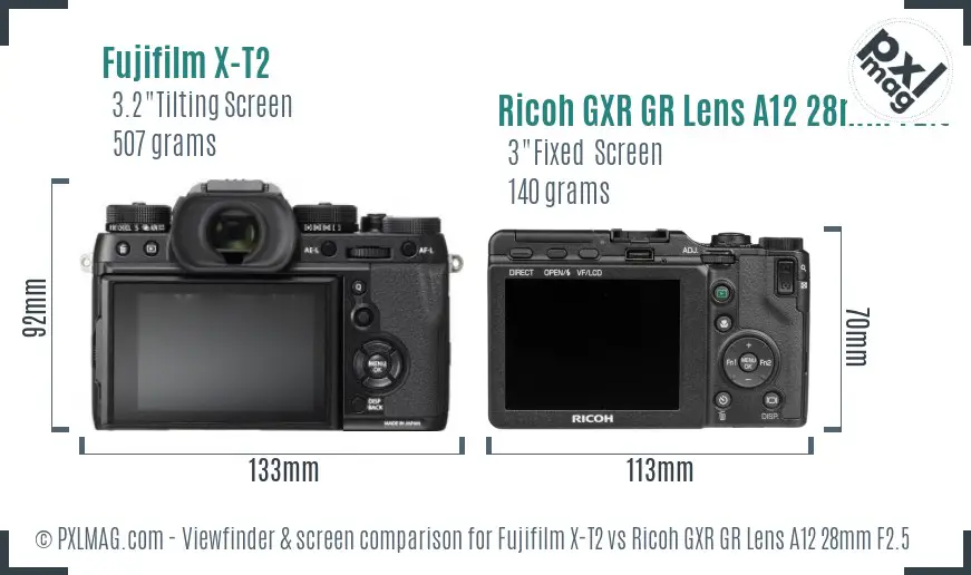 Fujifilm X-T2 vs Ricoh GXR GR Lens A12 28mm F2.5 Screen and Viewfinder comparison Fujifilm X-T2 vs Ricoh GXR GR Lens A12 28mm F2.5 Screen and Viewfinder comparison