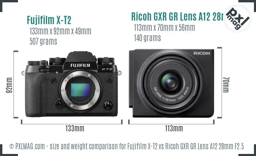 Fujifilm X-T2 vs Ricoh GXR GR Lens A12 28mm F2.5 size comparison Fujifilm X-T2 vs Ricoh GXR GR Lens A12 28mm F2.5 size comparison