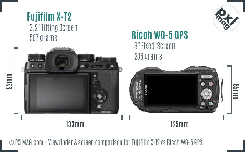 Fujifilm X-T2 vs Ricoh WG-5 GPS Screen and Viewfinder comparison Fujifilm X-T2 vs Ricoh WG-5 GPS Screen and Viewfinder comparison
