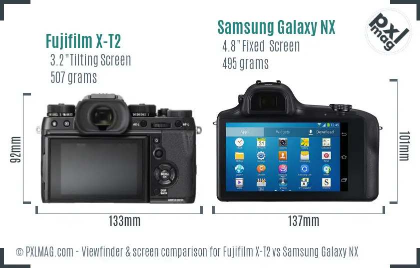 Fujifilm X-T2 vs Samsung Galaxy NX Screen and Viewfinder comparison