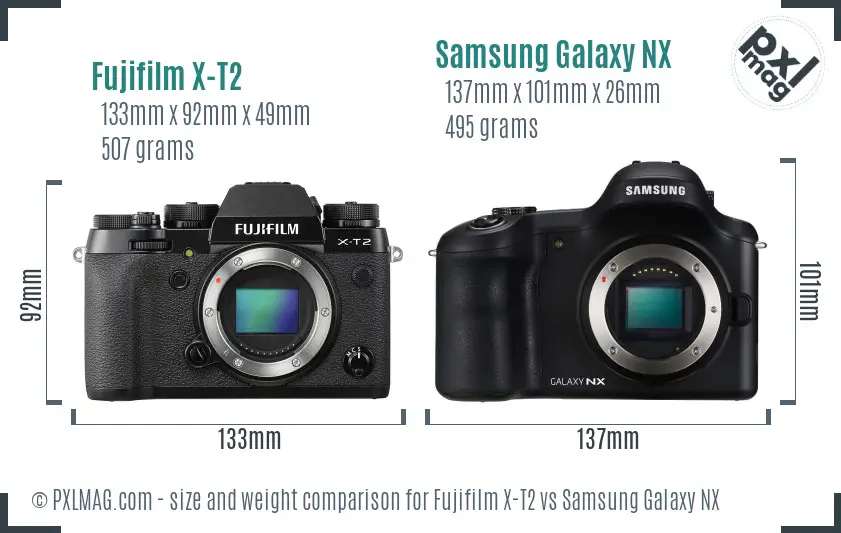 Fujifilm X-T2 vs Samsung Galaxy NX size comparison