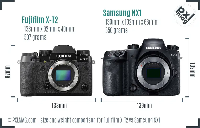 Fujifilm X-T2 vs Samsung NX1 size comparison