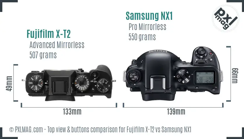 Fujifilm X-T2 vs Samsung NX1 top view buttons comparison
