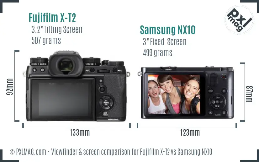 Fujifilm X-T2 vs Samsung NX10 Screen and Viewfinder comparison