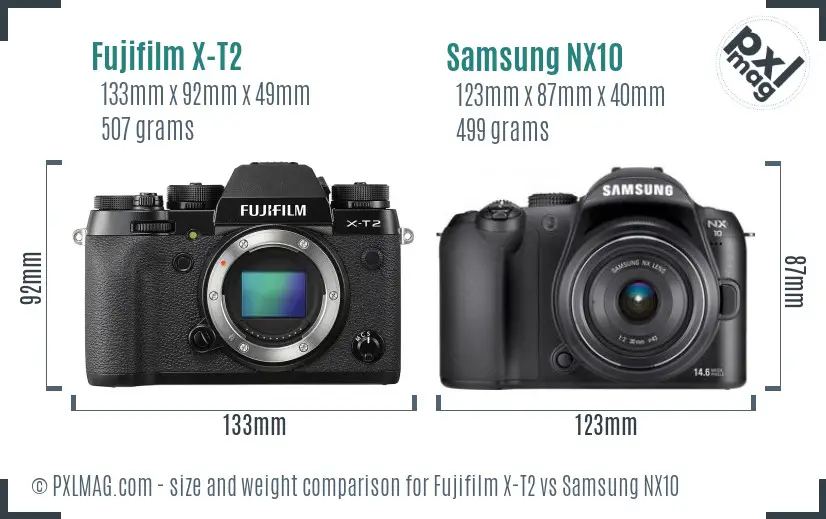 Fujifilm X-T2 vs Samsung NX10 size comparison