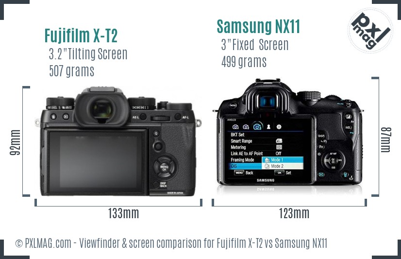 Fujifilm X-T2 vs Samsung NX11 Screen and Viewfinder comparison