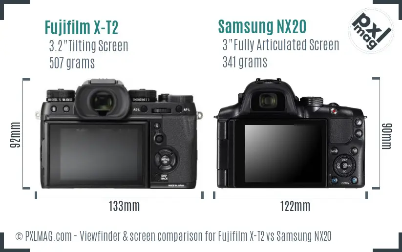 Fujifilm X-T2 vs Samsung NX20 Screen and Viewfinder comparison