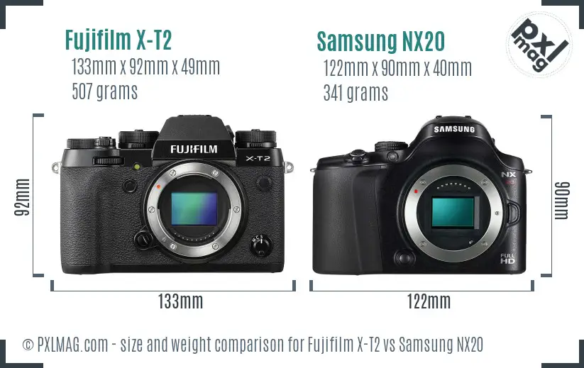 Fujifilm X-T2 vs Samsung NX20 size comparison