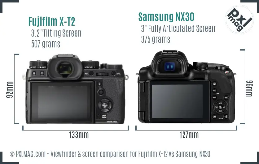 Fujifilm X-T2 vs Samsung NX30 Screen and Viewfinder comparison