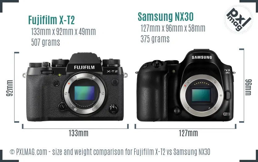 Fujifilm X-T2 vs Samsung NX30 size comparison