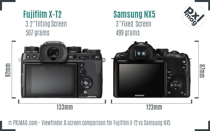 Fujifilm X-T2 vs Samsung NX5 Screen and Viewfinder comparison