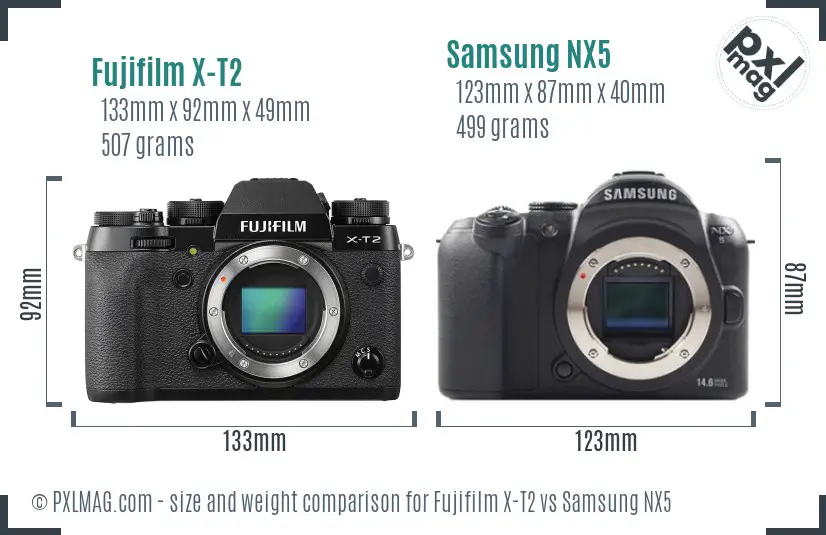 Fujifilm X-T2 vs Samsung NX5 size comparison